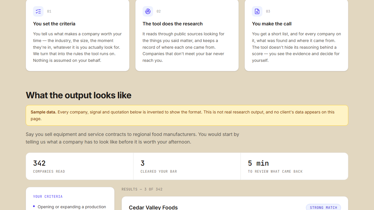 Screenshot of Company Research & Prospecting