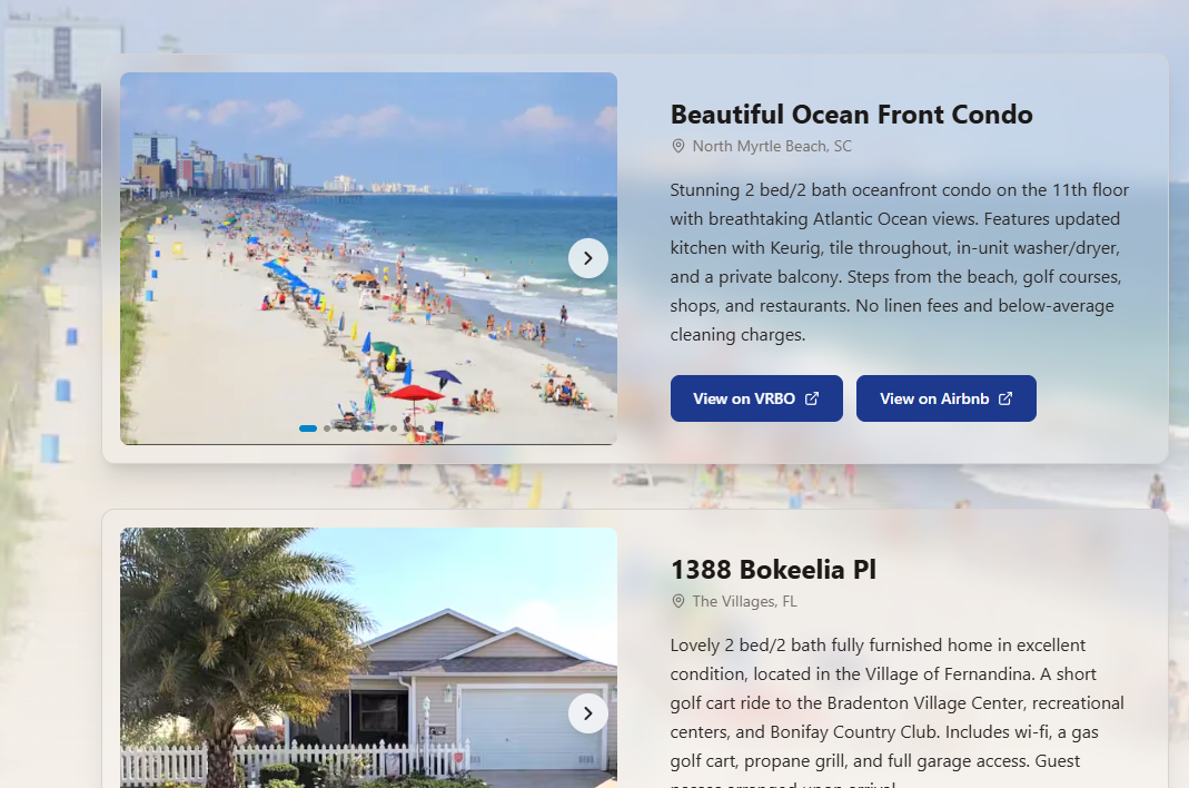 Screenshot of Vacation Rentals